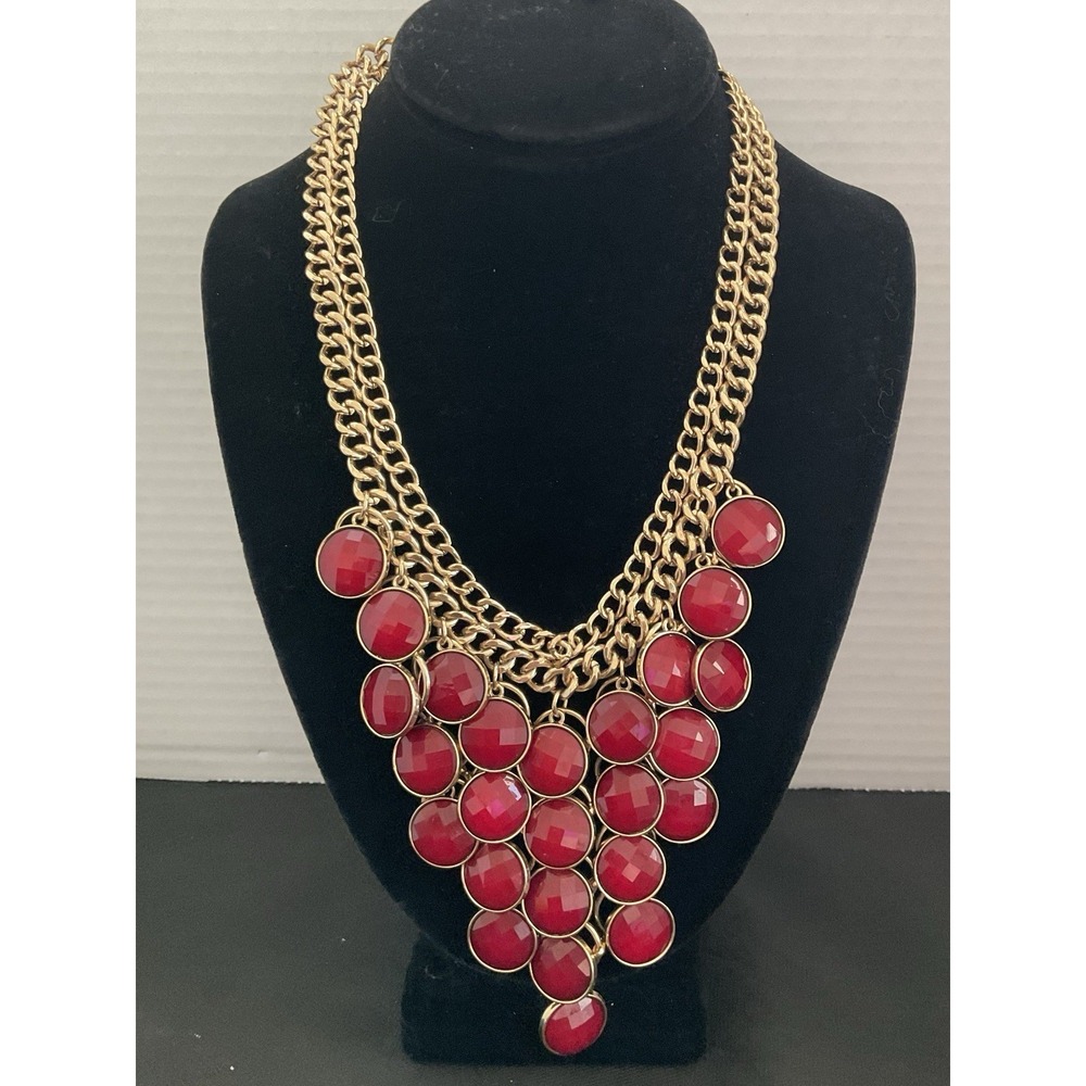 Statement Necklace With Multi Red Circles Bold Costume Bib Estate Jewelry